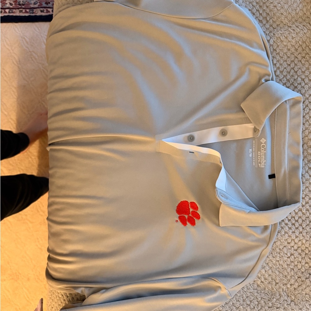 Columbia Light Gray Polo with Clemson Paw